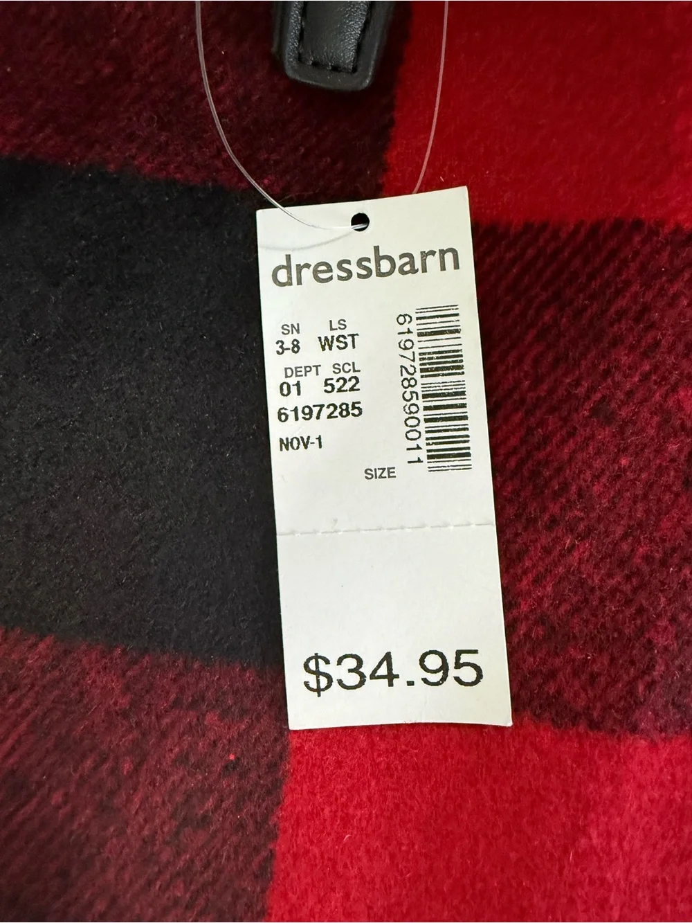 dressbarn Red and Black Plaid Tote with Black Handles